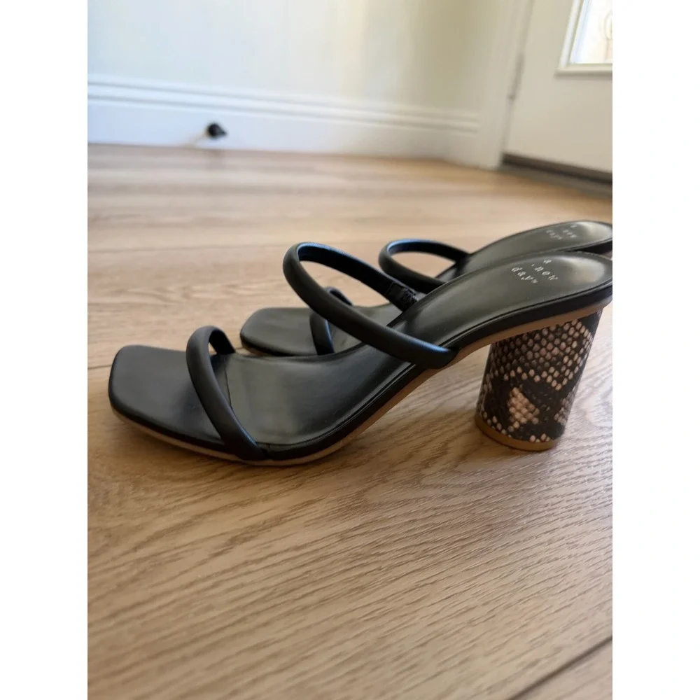 A New Day Womens Black Square Toe Strappy Block Heel‎ Snakeskin Sandals Size 7
